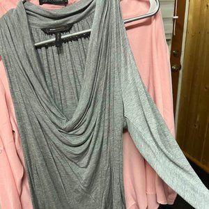 BCBG Grey Shoulder-less top with long sleeves S Small